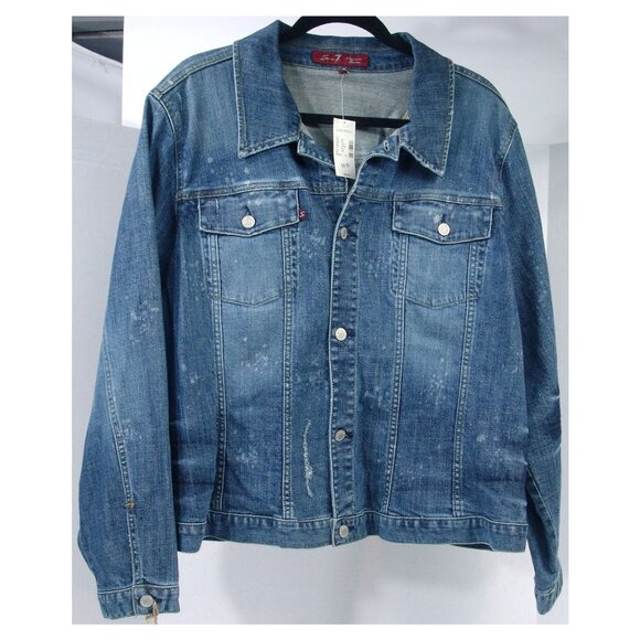 NWT Seven7 Distressed! Premium Denim Jacket 22/24 Women's Acid Wash Vtg Y2K - Picture 1 of 7